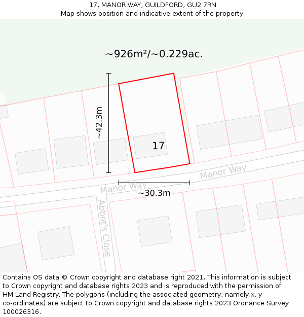 17, MANOR WAY, GUILDFORD, GU2 7RN: Plot and title map