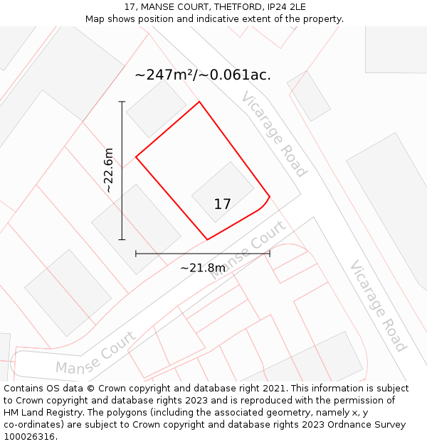 17, MANSE COURT, THETFORD, IP24 2LE: Plot and title map