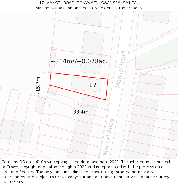 17, MANSEL ROAD, BONYMAEN, SWANSEA, SA1 7AU: Plot and title map