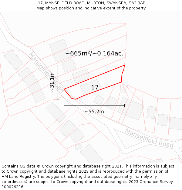 17, MANSELFIELD ROAD, MURTON, SWANSEA, SA3 3AP: Plot and title map