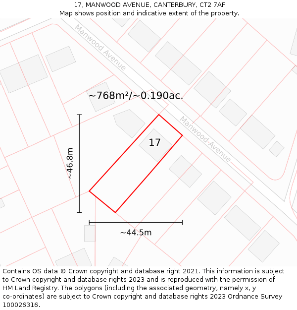 17, MANWOOD AVENUE, CANTERBURY, CT2 7AF: Plot and title map