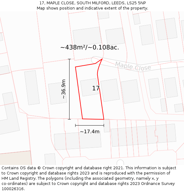 17, MAPLE CLOSE, SOUTH MILFORD, LEEDS, LS25 5NP: Plot and title map