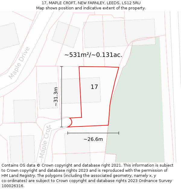 17, MAPLE CROFT, NEW FARNLEY, LEEDS, LS12 5RU: Plot and title map