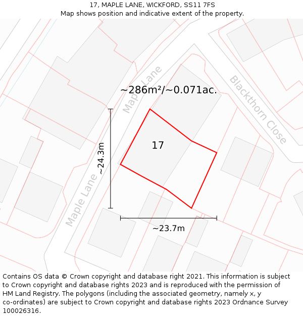 17, MAPLE LANE, WICKFORD, SS11 7FS: Plot and title map