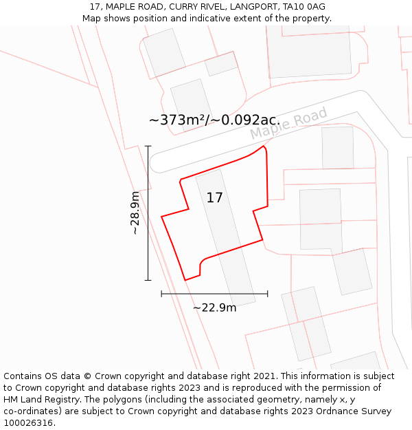 17, MAPLE ROAD, CURRY RIVEL, LANGPORT, TA10 0AG: Plot and title map