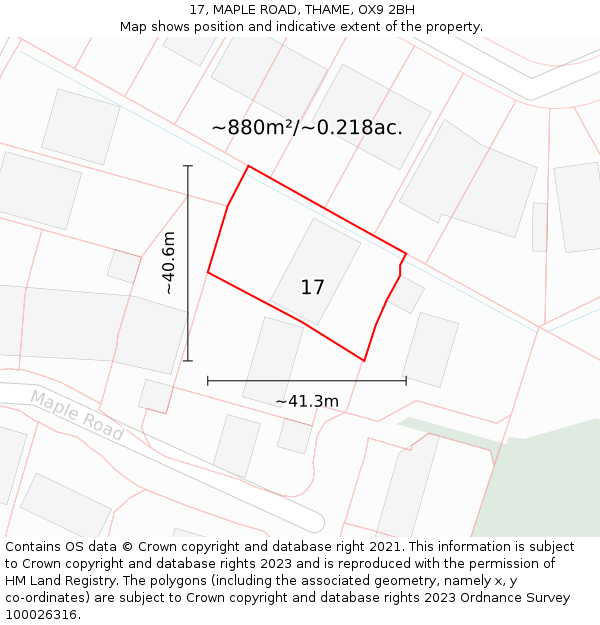 17, MAPLE ROAD, THAME, OX9 2BH: Plot and title map