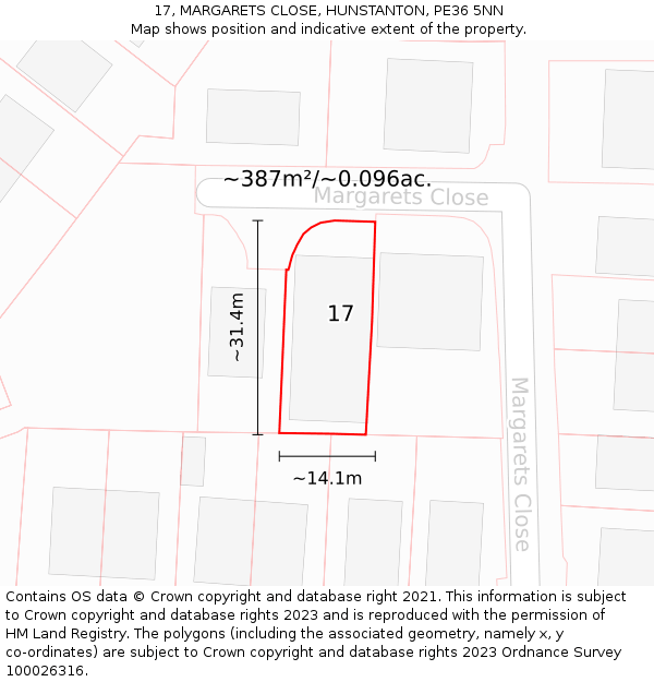 17, MARGARETS CLOSE, HUNSTANTON, PE36 5NN: Plot and title map