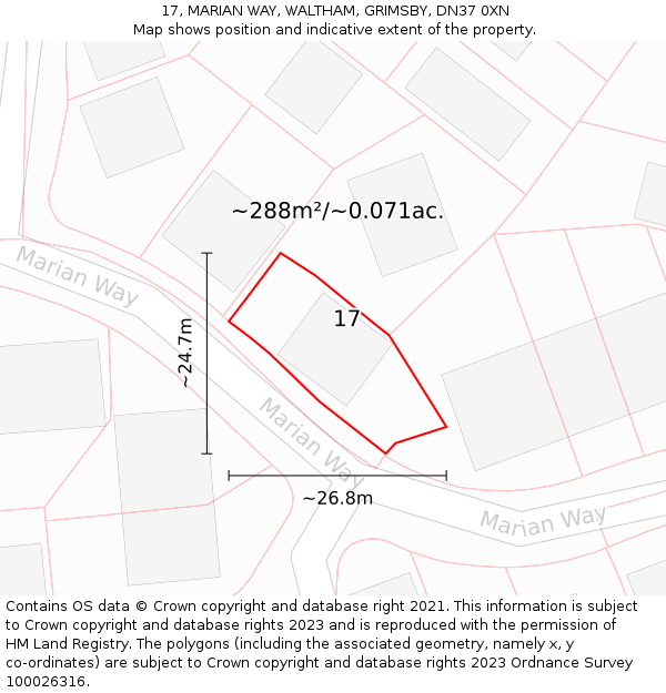 17, MARIAN WAY, WALTHAM, GRIMSBY, DN37 0XN: Plot and title map