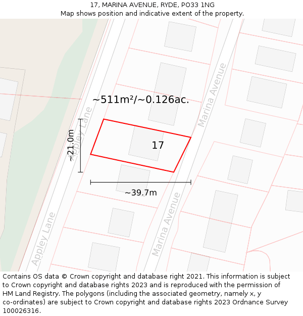 17, MARINA AVENUE, RYDE, PO33 1NG: Plot and title map