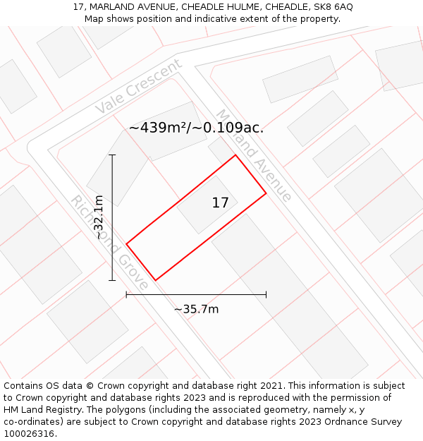 17, MARLAND AVENUE, CHEADLE HULME, CHEADLE, SK8 6AQ: Plot and title map