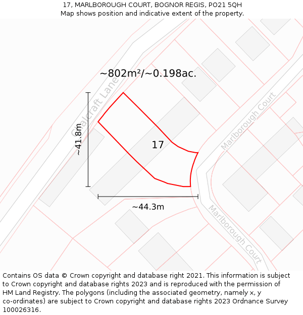 17, MARLBOROUGH COURT, BOGNOR REGIS, PO21 5QH: Plot and title map