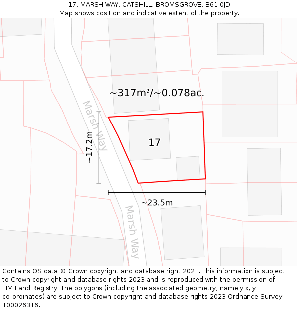 17, MARSH WAY, CATSHILL, BROMSGROVE, B61 0JD: Plot and title map