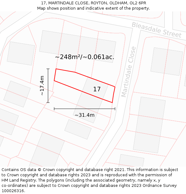 17, MARTINDALE CLOSE, ROYTON, OLDHAM, OL2 6PR: Plot and title map