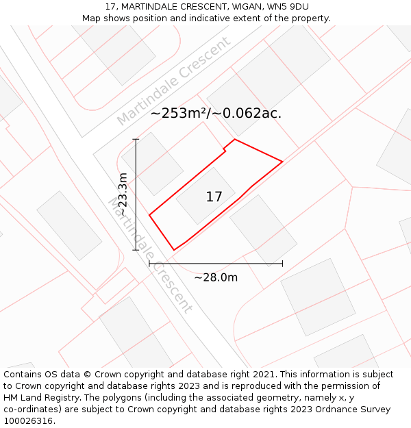 17, MARTINDALE CRESCENT, WIGAN, WN5 9DU: Plot and title map