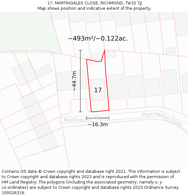 17, MARTINGALES CLOSE, RICHMOND, TW10 7JJ: Plot and title map