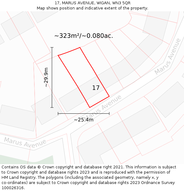 17, MARUS AVENUE, WIGAN, WN3 5QR: Plot and title map