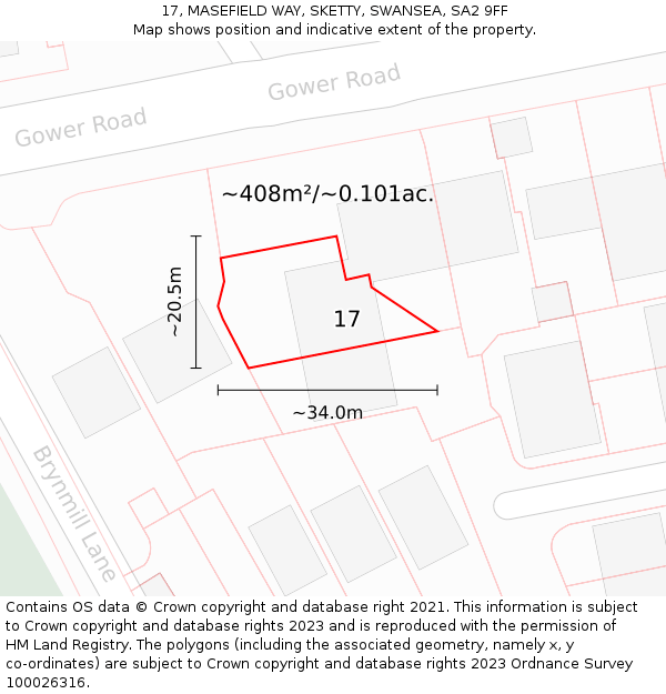 17, MASEFIELD WAY, SKETTY, SWANSEA, SA2 9FF: Plot and title map