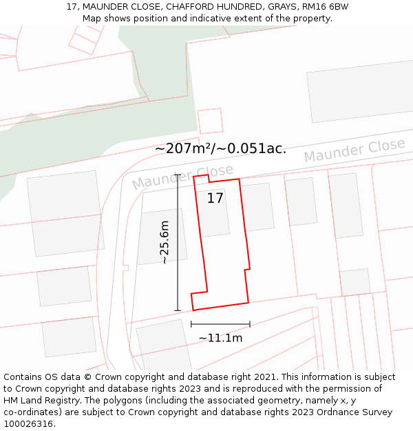 17, MAUNDER CLOSE, CHAFFORD HUNDRED, GRAYS, RM16 6BW: Plot and title map