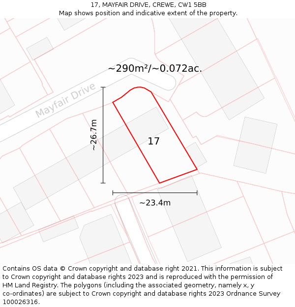 17, MAYFAIR DRIVE, CREWE, CW1 5BB: Plot and title map