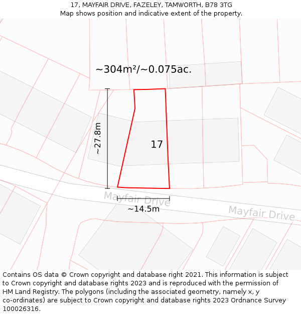 17, MAYFAIR DRIVE, FAZELEY, TAMWORTH, B78 3TG: Plot and title map