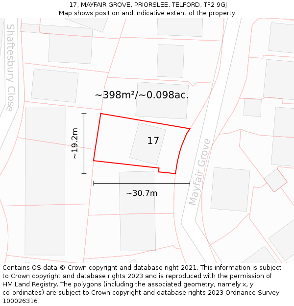 17, MAYFAIR GROVE, PRIORSLEE, TELFORD, TF2 9GJ: Plot and title map