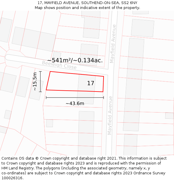 17, MAYFIELD AVENUE, SOUTHEND-ON-SEA, SS2 6NY: Plot and title map