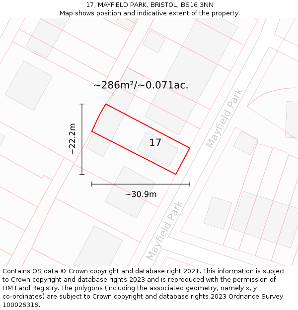 17, MAYFIELD PARK, BRISTOL, BS16 3NN: Plot and title map
