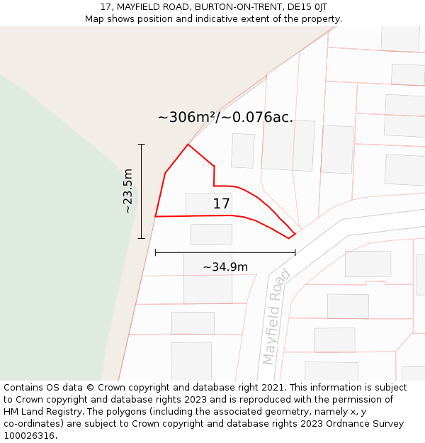 17, MAYFIELD ROAD, BURTON-ON-TRENT, DE15 0JT: Plot and title map