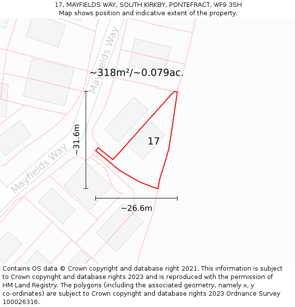 17, MAYFIELDS WAY, SOUTH KIRKBY, PONTEFRACT, WF9 3SH: Plot and title map