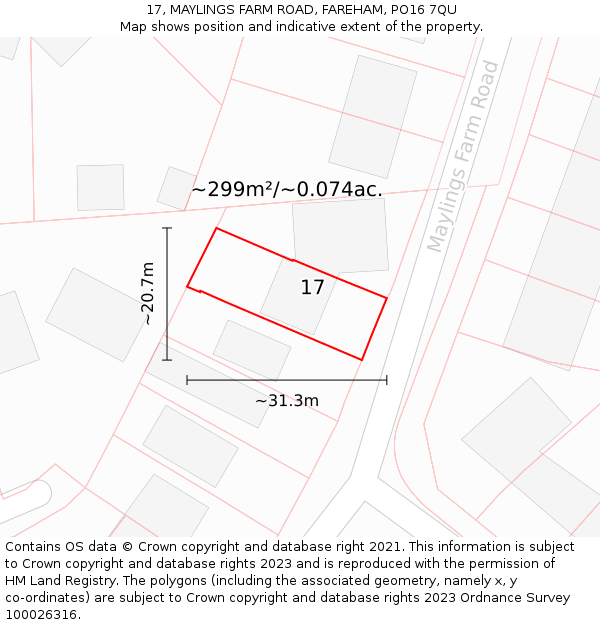 17, MAYLINGS FARM ROAD, FAREHAM, PO16 7QU: Plot and title map