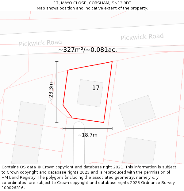 17, MAYO CLOSE, CORSHAM, SN13 9DT: Plot and title map