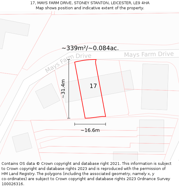 17, MAYS FARM DRIVE, STONEY STANTON, LEICESTER, LE9 4HA: Plot and title map