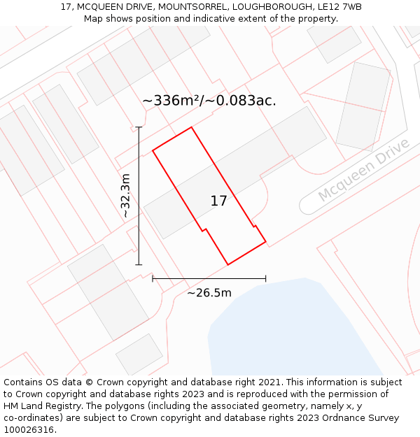 17, MCQUEEN DRIVE, MOUNTSORREL, LOUGHBOROUGH, LE12 7WB: Plot and title map