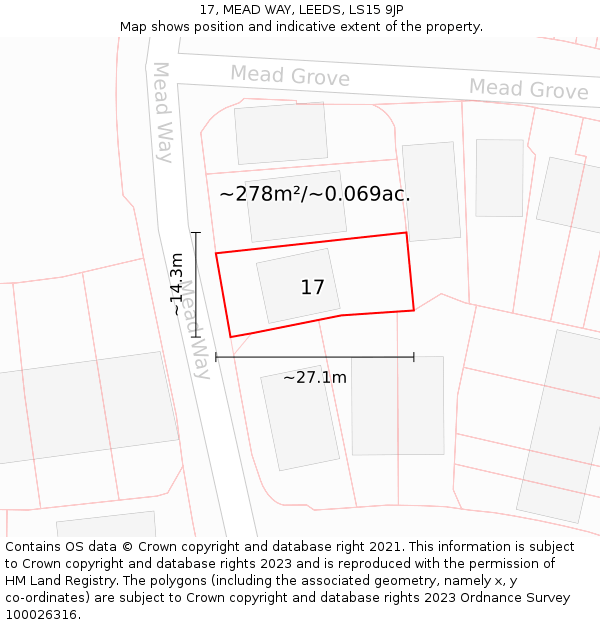 17, MEAD WAY, LEEDS, LS15 9JP: Plot and title map