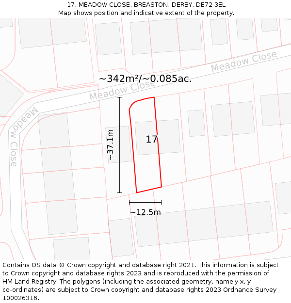 17, MEADOW CLOSE, BREASTON, DERBY, DE72 3EL: Plot and title map