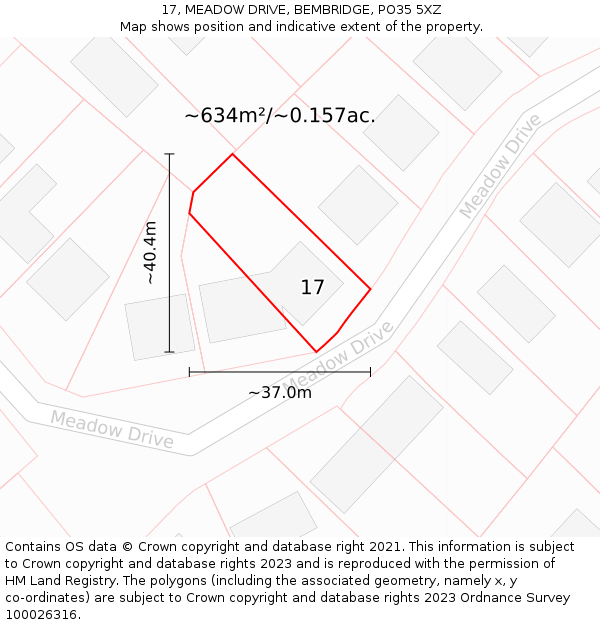 17, MEADOW DRIVE, BEMBRIDGE, PO35 5XZ: Plot and title map