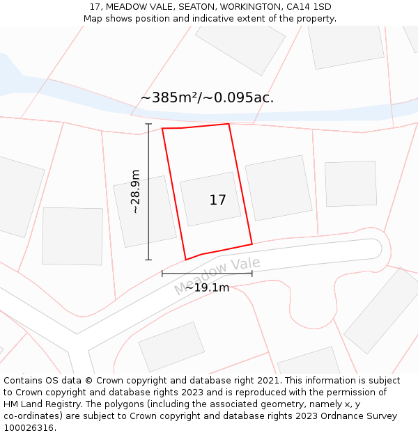 17, MEADOW VALE, SEATON, WORKINGTON, CA14 1SD: Plot and title map