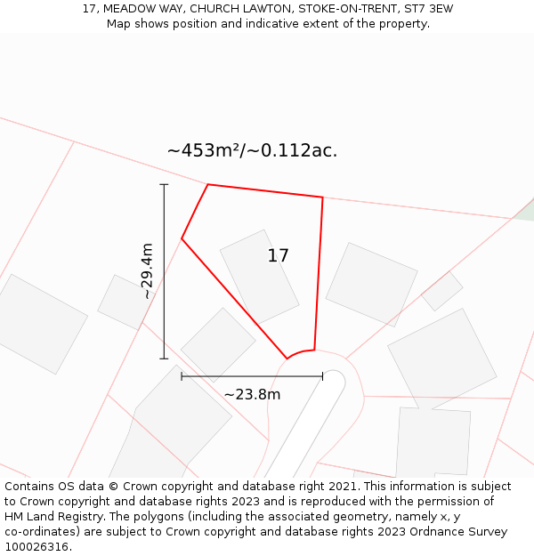 17, MEADOW WAY, CHURCH LAWTON, STOKE-ON-TRENT, ST7 3EW: Plot and title map