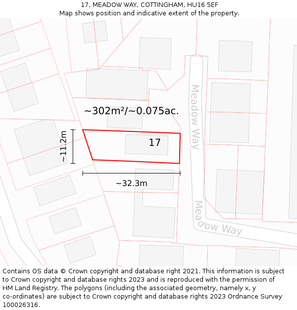 17, MEADOW WAY, COTTINGHAM, HU16 5EF: Plot and title map