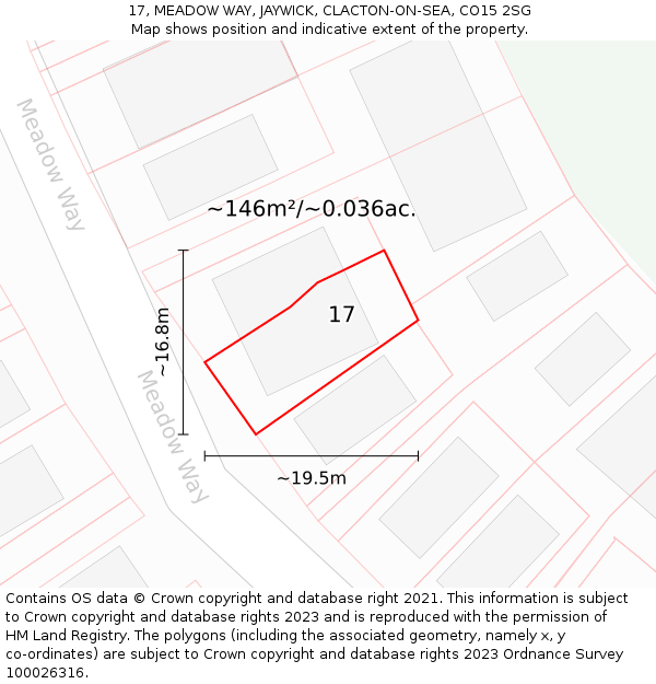 17, MEADOW WAY, JAYWICK, CLACTON-ON-SEA, CO15 2SG: Plot and title map