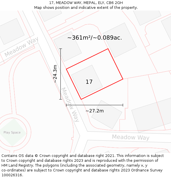 17, MEADOW WAY, MEPAL, ELY, CB6 2GH: Plot and title map