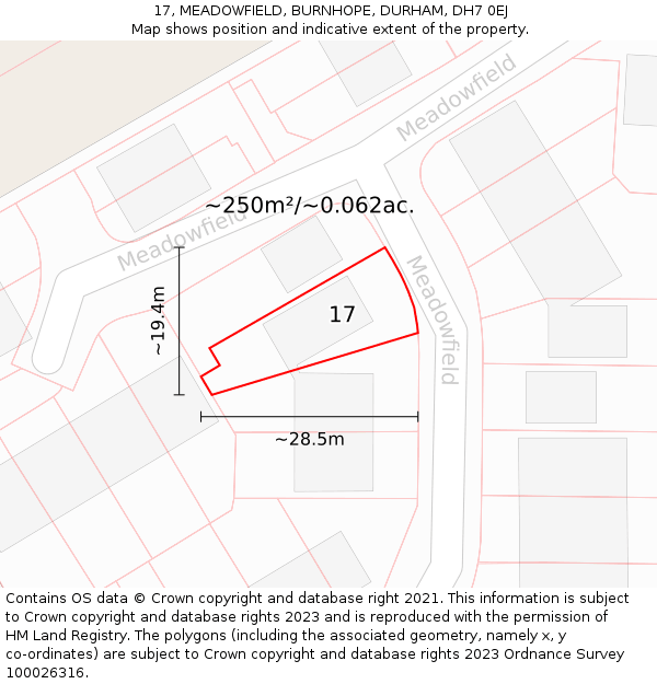 17, MEADOWFIELD, BURNHOPE, DURHAM, DH7 0EJ: Plot and title map