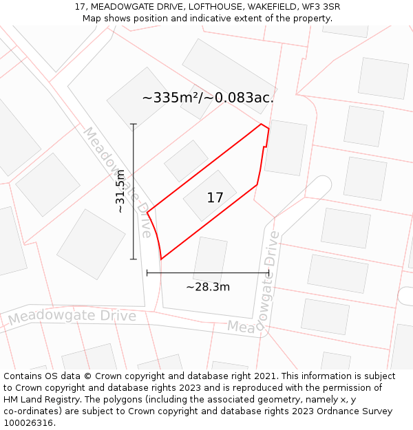 17, MEADOWGATE DRIVE, LOFTHOUSE, WAKEFIELD, WF3 3SR: Plot and title map