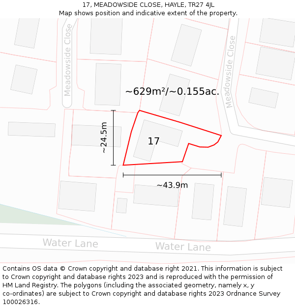17, MEADOWSIDE CLOSE, HAYLE, TR27 4JL: Plot and title map