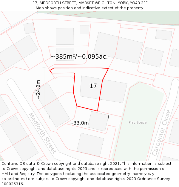 17, MEDFORTH STREET, MARKET WEIGHTON, YORK, YO43 3FF: Plot and title map