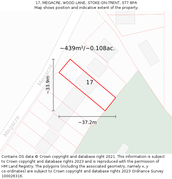 17, MEGACRE, WOOD LANE, STOKE-ON-TRENT, ST7 8PA: Plot and title map