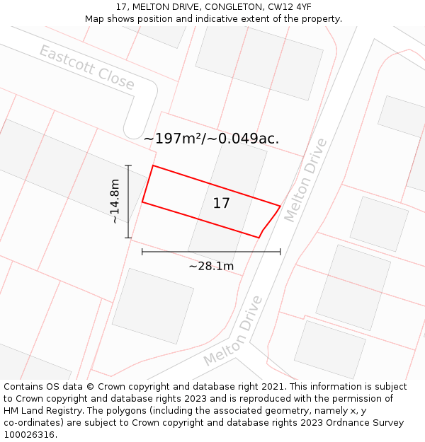 17, MELTON DRIVE, CONGLETON, CW12 4YF: Plot and title map