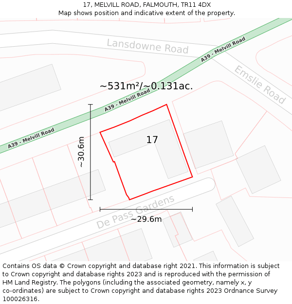 17, MELVILL ROAD, FALMOUTH, TR11 4DX: Plot and title map