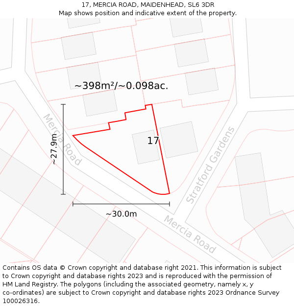 17, MERCIA ROAD, MAIDENHEAD, SL6 3DR: Plot and title map