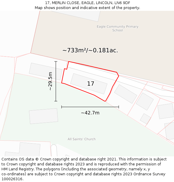 17, MERLIN CLOSE, EAGLE, LINCOLN, LN6 9DF: Plot and title map